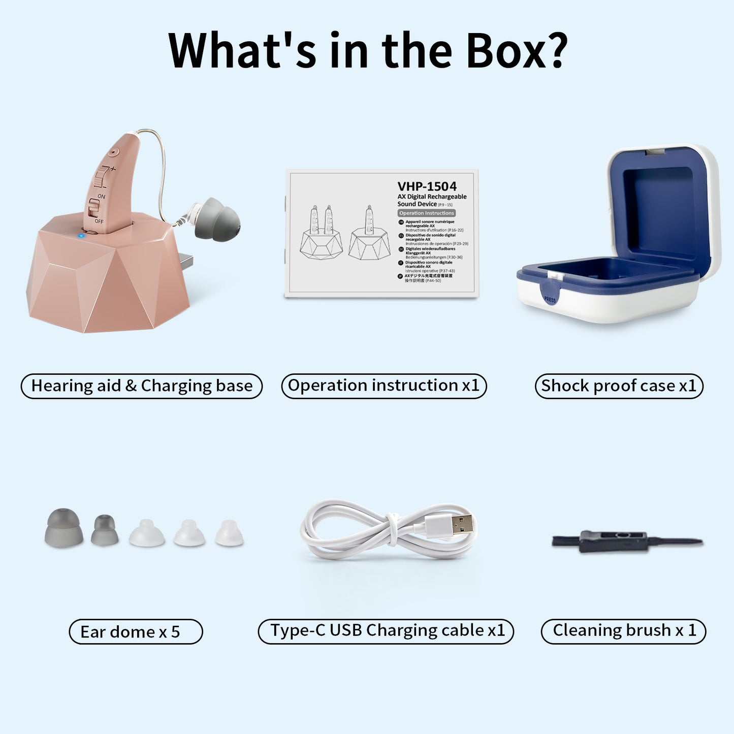 Delmicure VHP-1504 Hearing Aid, Rechargeable Hearing Amplifier with Charging Dock, Single (Beige)