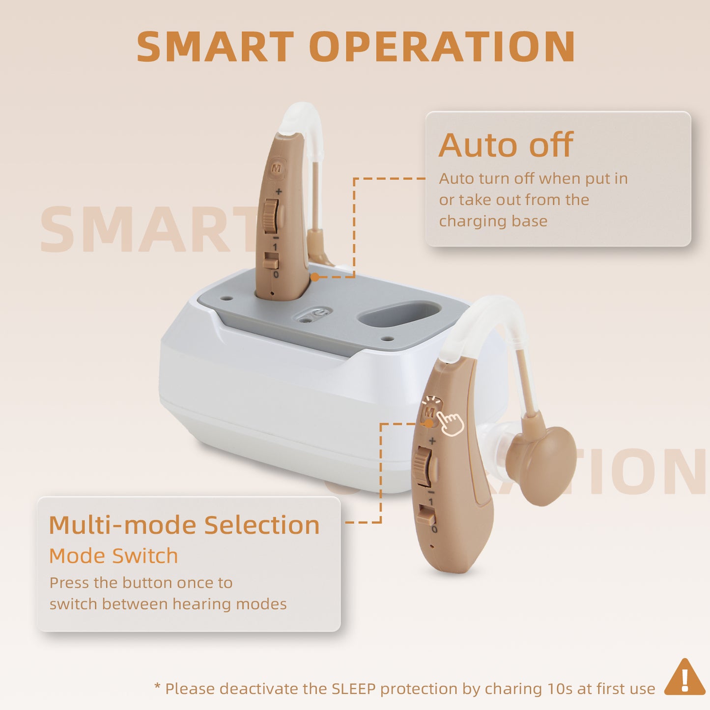 Delmicure VHP-1011 Hearing Aids for Adults, Hearing Amplifier with Charging Dock, Binarual (Beige), Control with Slide_3