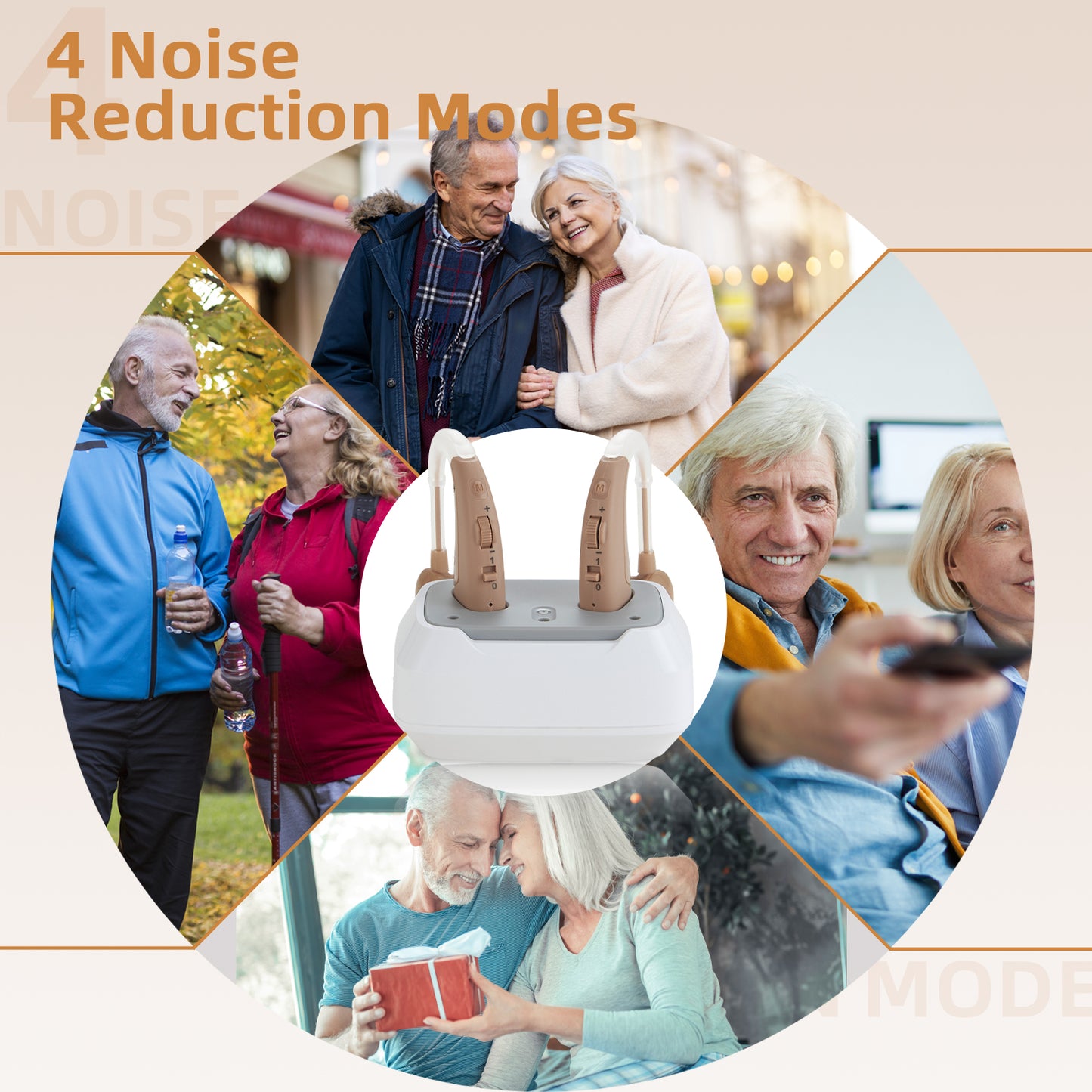 Delmicure VHP-1011 Hearing Aids for Adults, Hearing Amplifier with Charging Dock, Binarual (Beige), Control with Slide_6