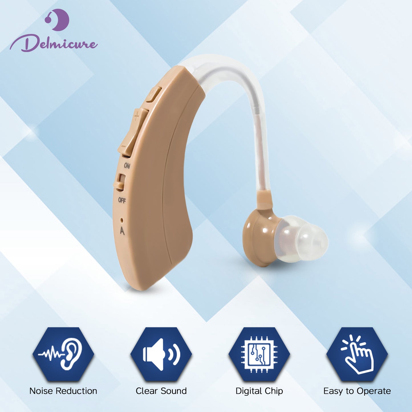 Delmicure VHP-1220AX BTE Hearing Aids with Dynamic Drive Speaker, Full Digital Signal Processing, Single (Beige)_1