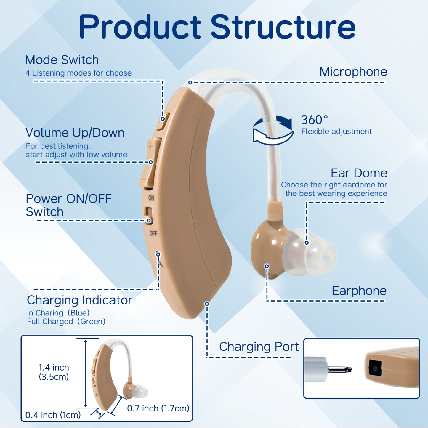 Delmicure VHP-1220AX BTE Hearing Aids with Dynamic Drive Speaker, Full Digital Signal Processing, Single (Beige)_4