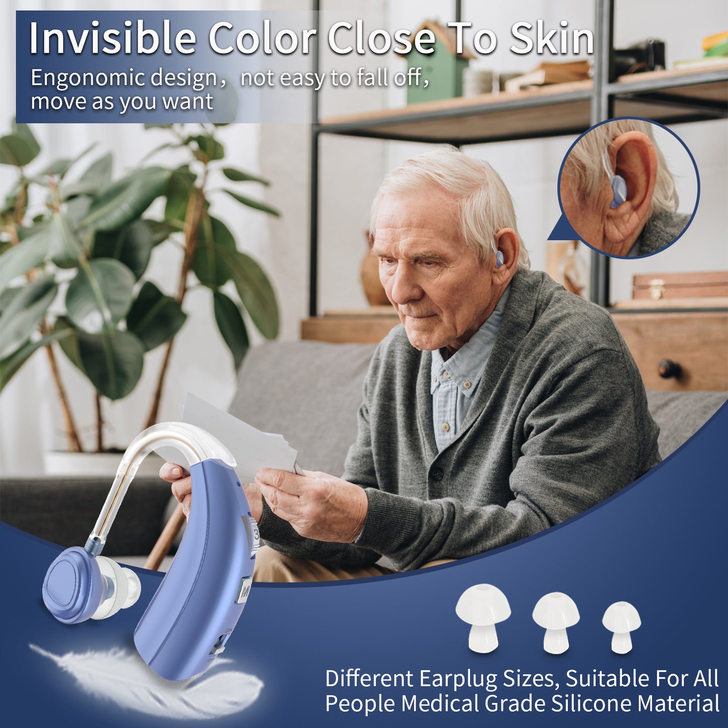 Delmicure VHP-1303 Hearing Aid For Seniors with 2 Frequency Modes, Single Machine, Blue-6