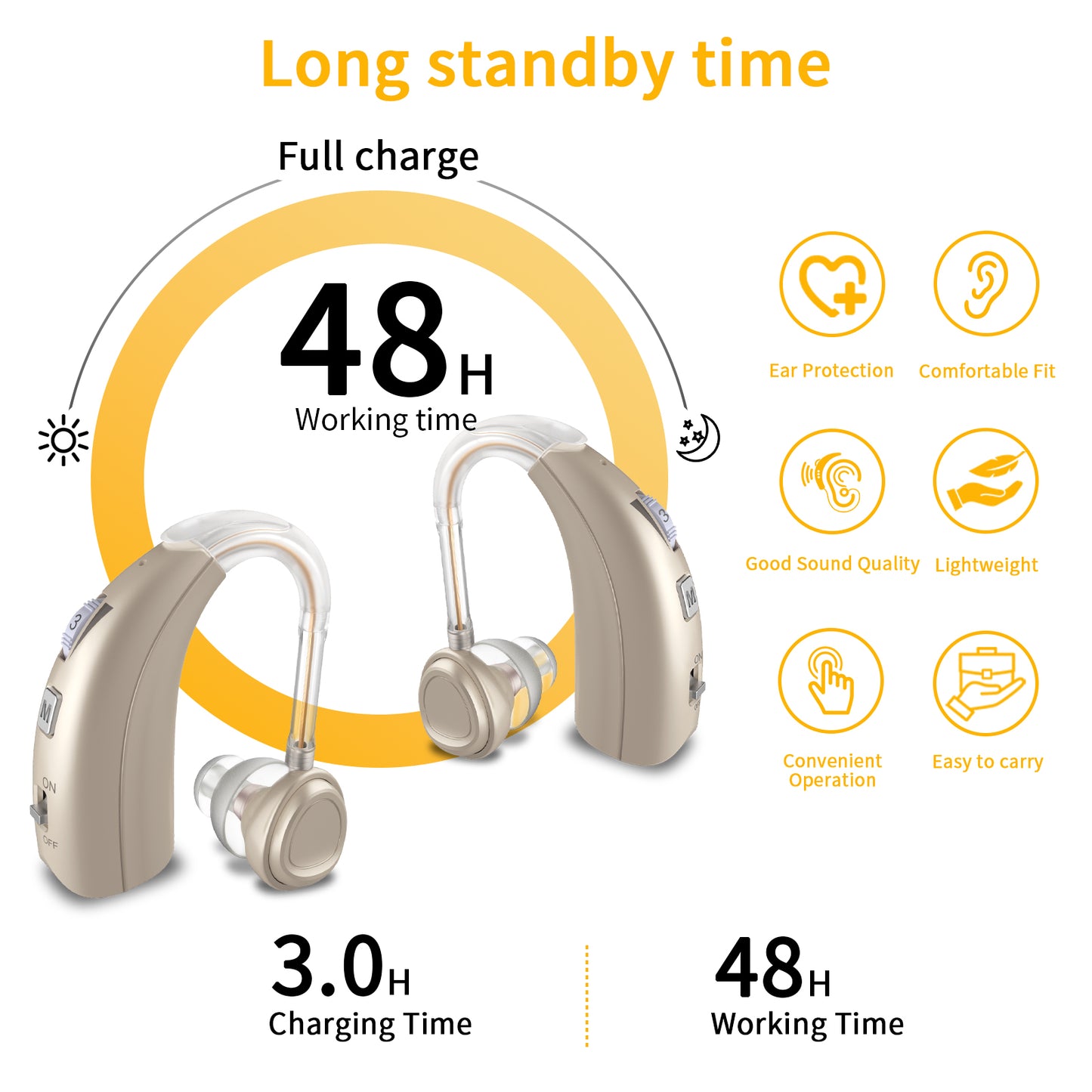 Delmicure VHP-1303 Hearing Aids For Seniors with 2 Frequency Modes, Dual Machine, Gold-2