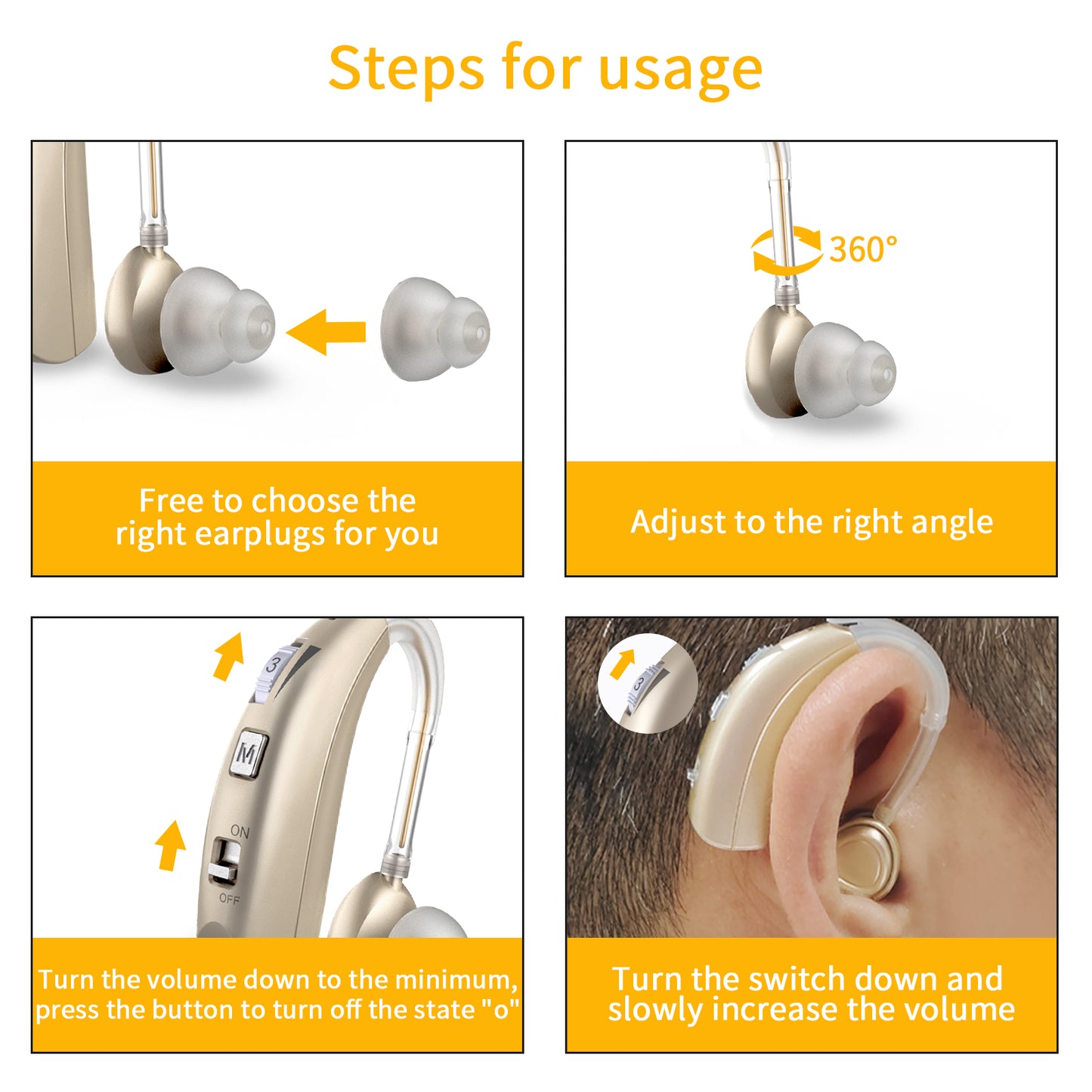 Delmicure VHP-1303 Hearing Aids For Seniors with 2 Frequency Modes, Dual Machine, Gold-8