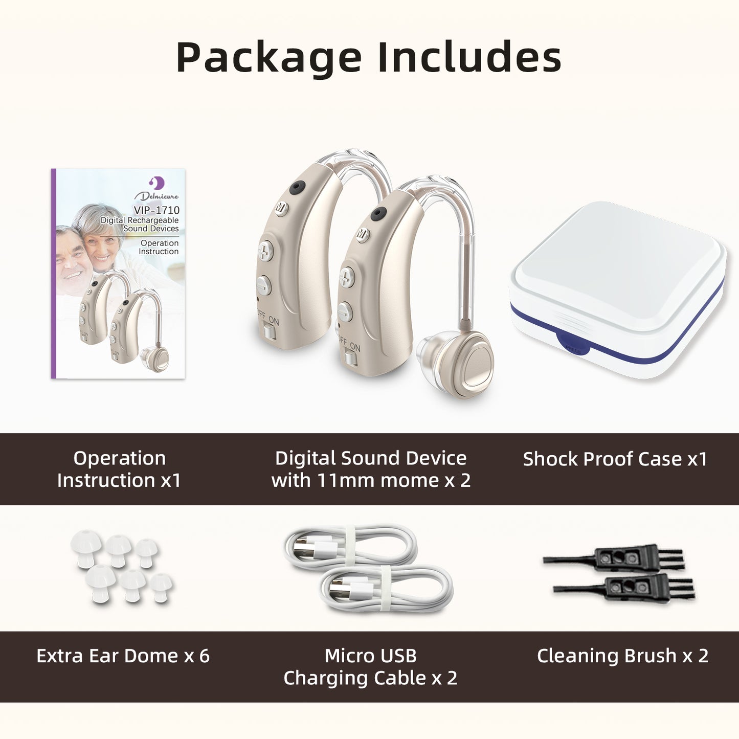 Delmicure VHP-1710 Digital Hearing Aids for Adults with 16 Channels & 4 Modes, Binaural _Gold_6