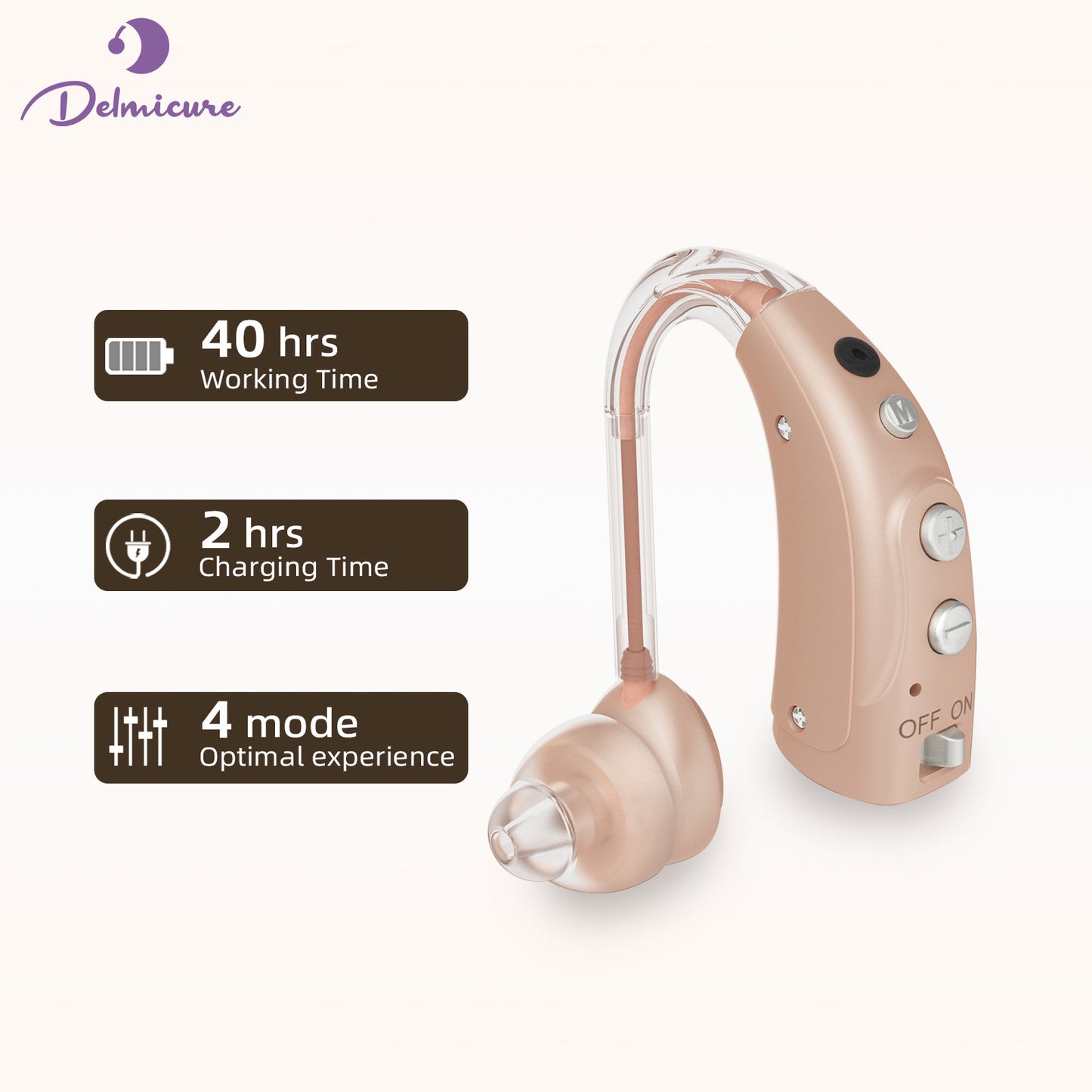 Delmicure VHP-1710 Digital Hearing Aids for Adults with 16 Channels & 4 Modes, for Hearing Loss, Single_Beige_1