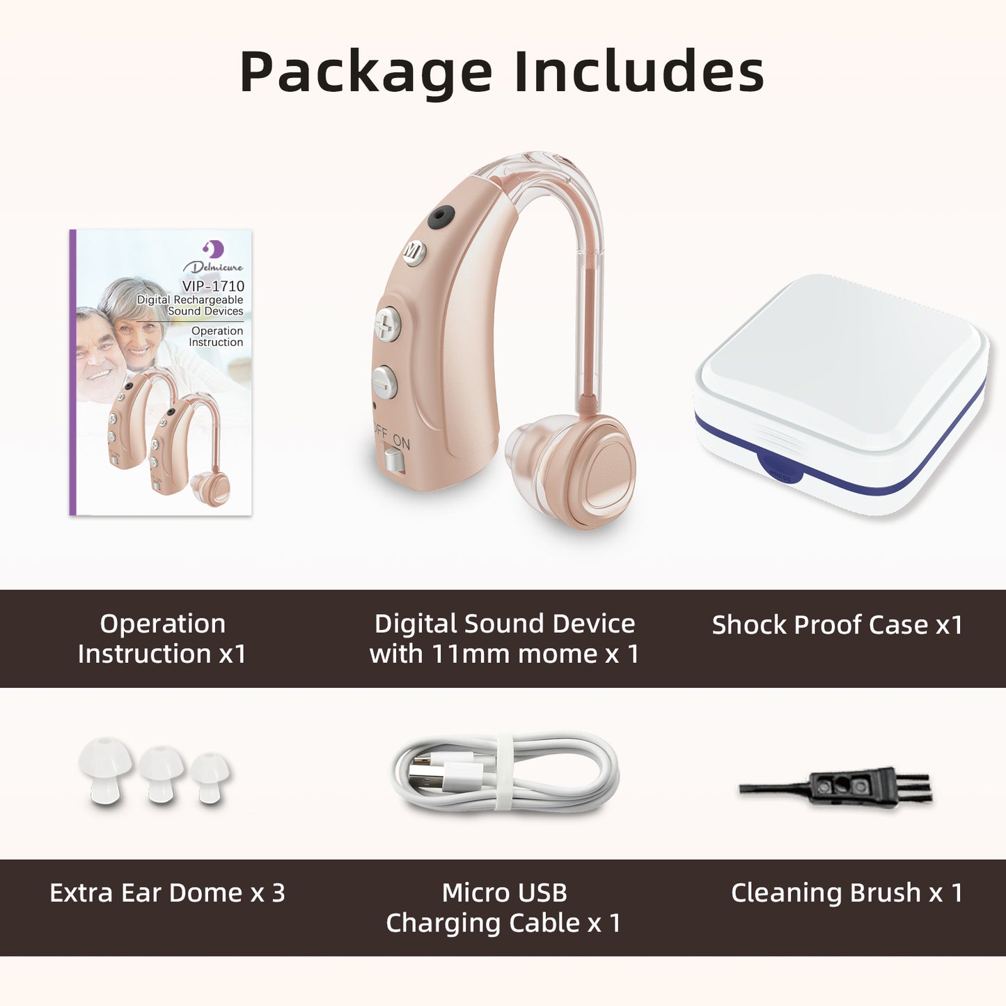 Delmicure VHP-1710 Digital Hearing Aids for Adults with 16 Channels & 4 Modes, for Hearing Loss, Single_Beige_6
