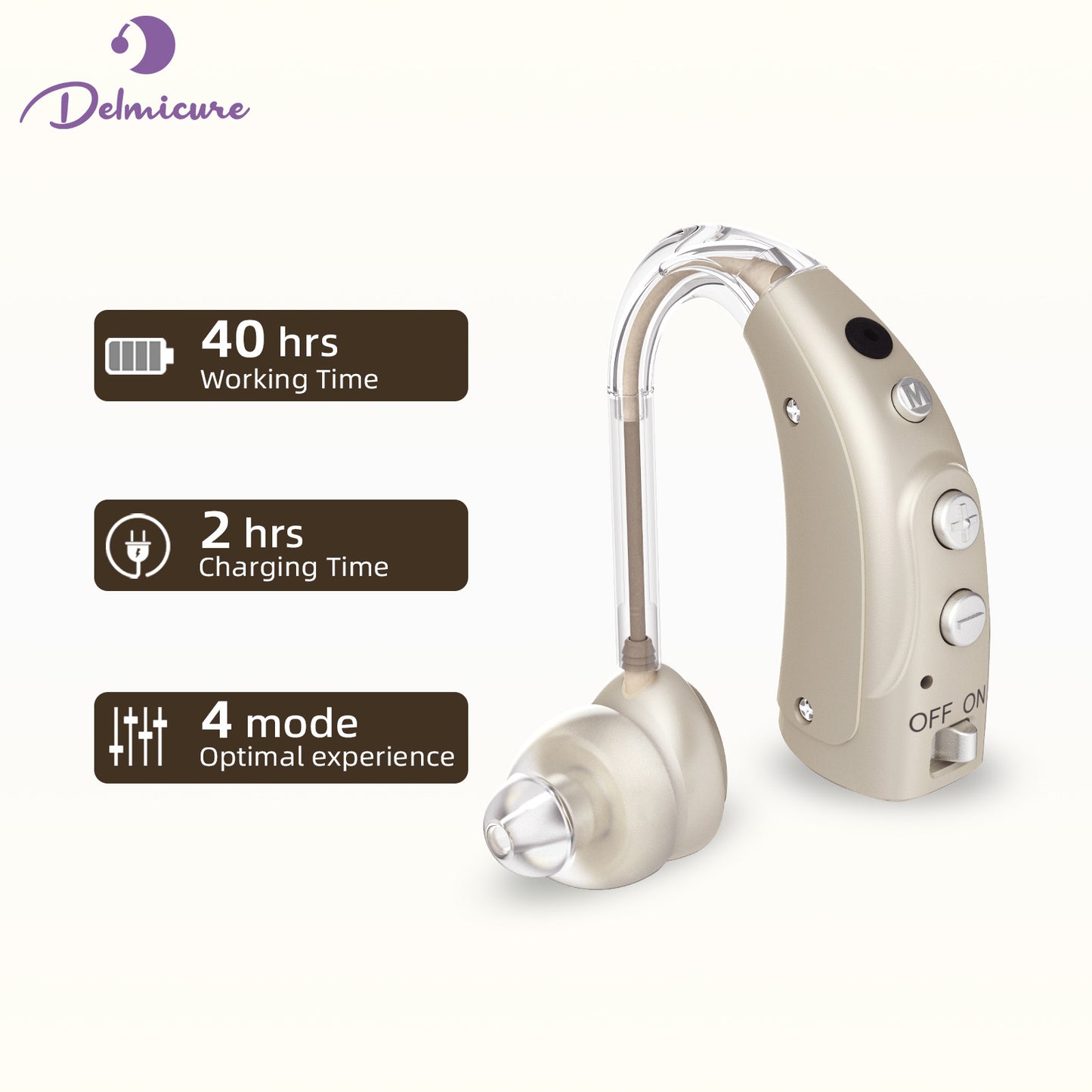 Delmicure VHP-1710 Digital Hearing Aids for Adults with 16 Channels & 4 Modes, for Hearing Loss, Single_Gold_1
