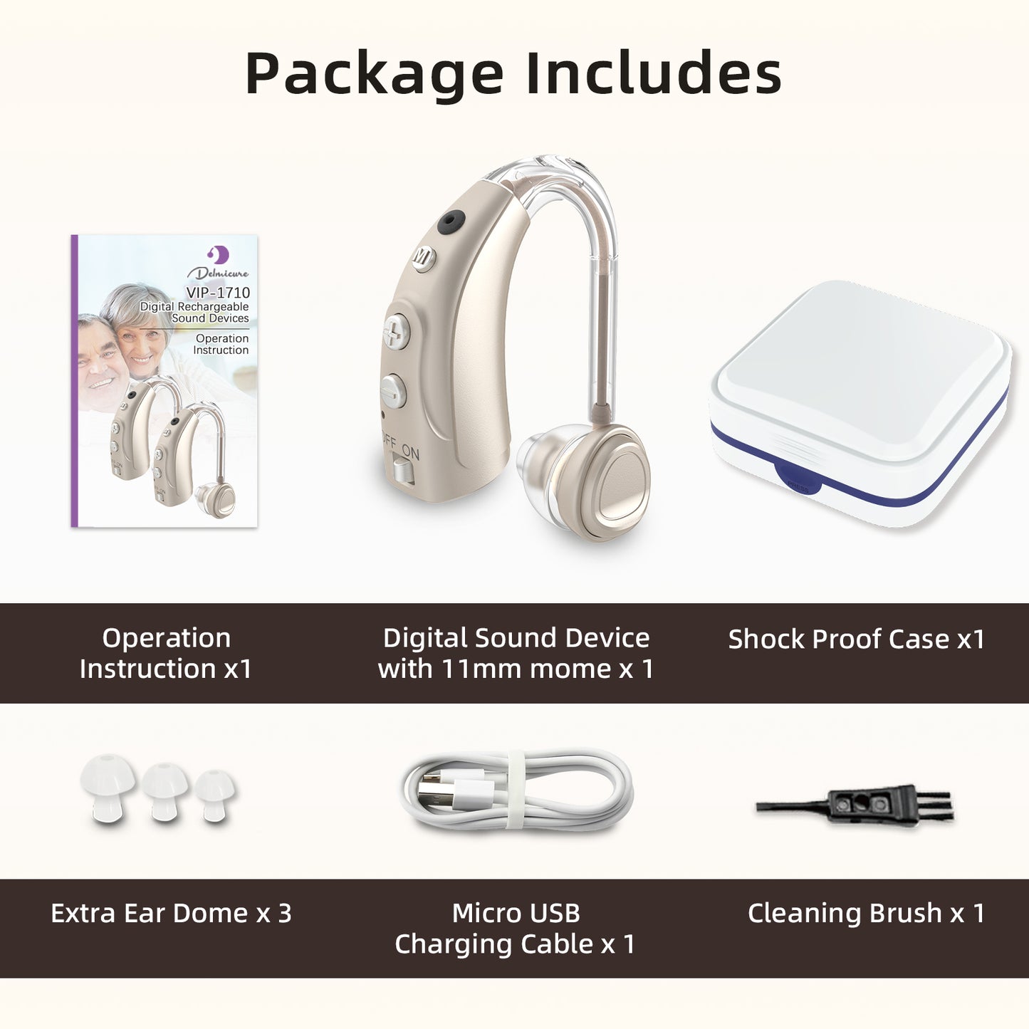 Delmicure VHP-1710 Digital Hearing Aids for Adults with 16 Channels & 4 Modes, for Hearing Loss, Single_Gold_6