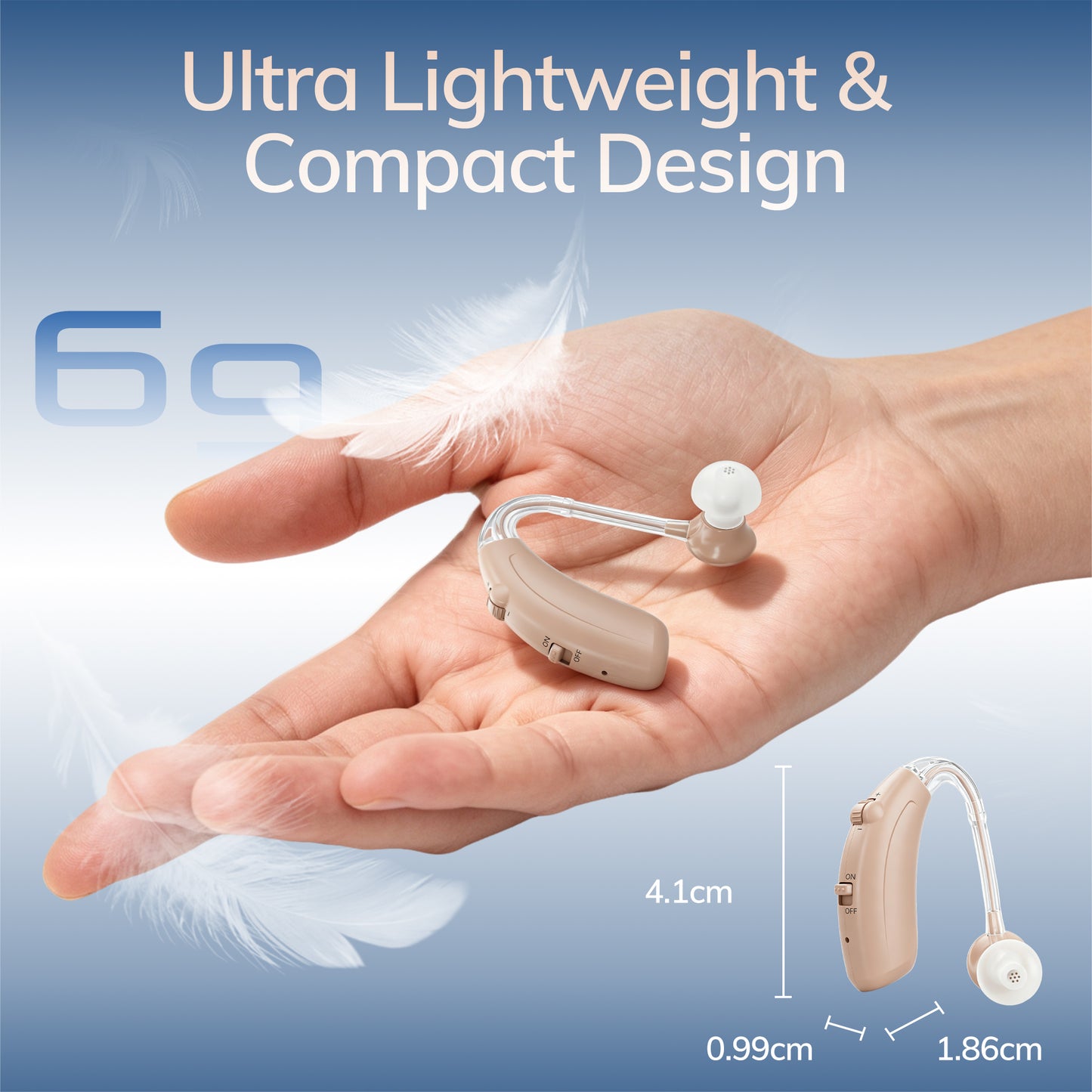 Delmicure Rechargeable Hearing Aid for Seniors, Muti-Level Volume, HAP-001, Pair, Beige