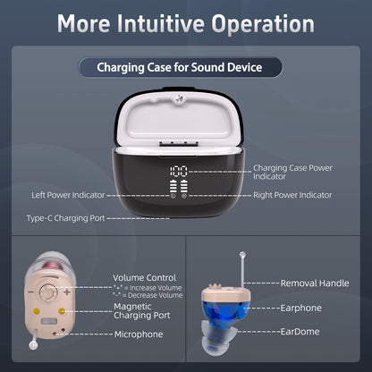 Delmicure VHP-1631L Hearing Aids, Rechargeable Hearing Amplifiers with Portable Charging Case, Binaural (Beige)