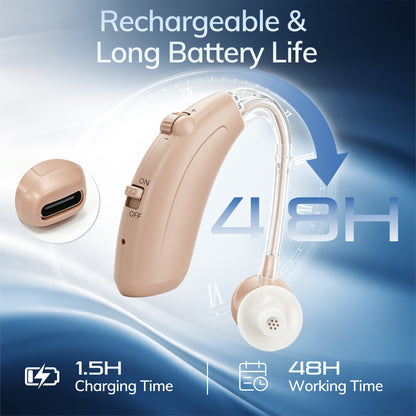 Delmicure Rechargeable Hearing Aid for Seniors, Muti-Level Volume, HAP-001, Pair, Beige