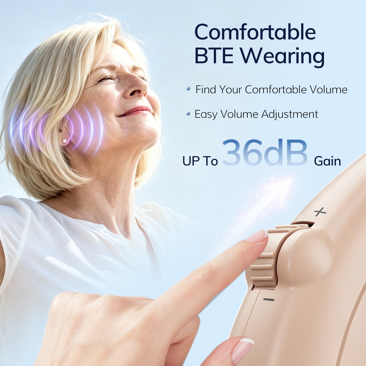 Delmicure Rechargeable Hearing Aid for Seniors, Muti-Level Volume, HAP-001, Pair, Beige