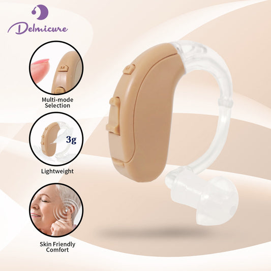 Delmicure VHP-703 Hearing Aid - Rechargeable Digital Hearing Amplifier for Adults, Beige