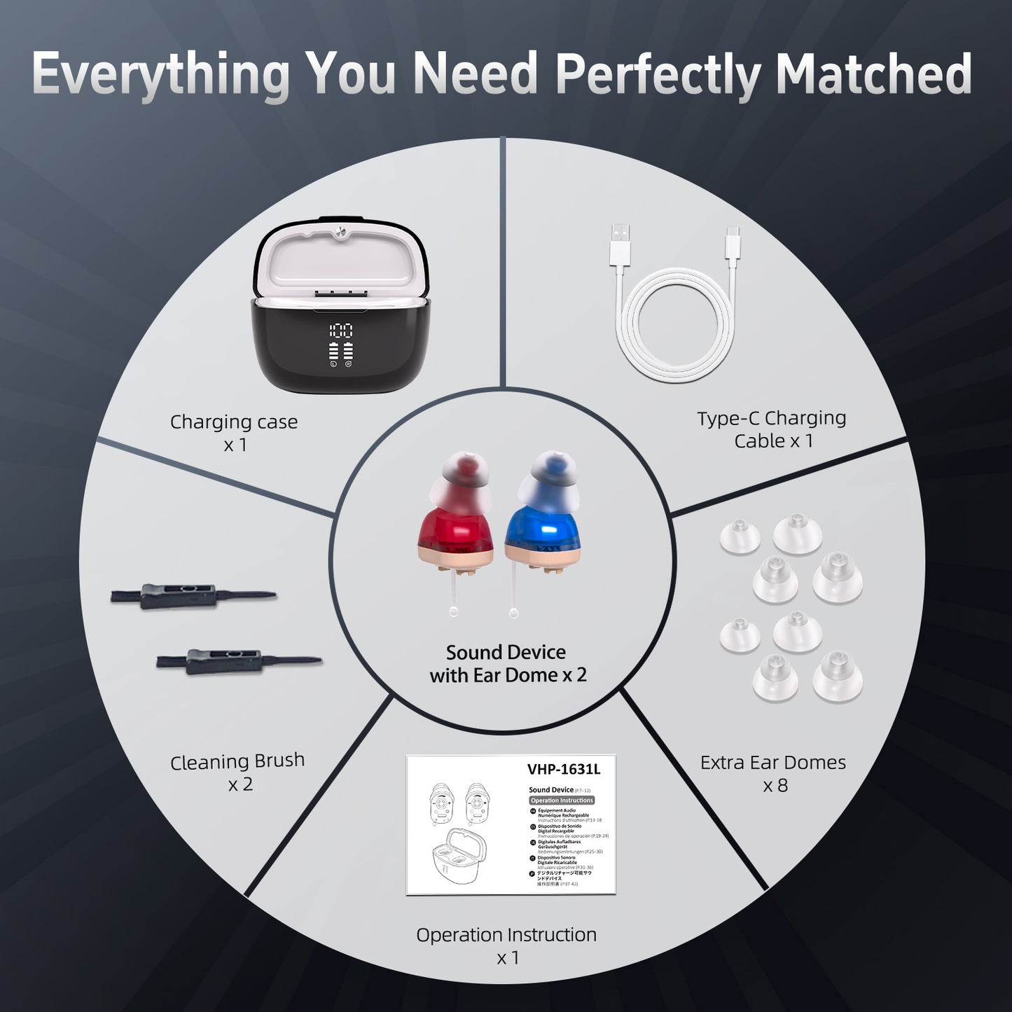 Delmicure VHP-1631L Hearing Aids, Rechargeable Hearing Amplifiers with Portable Charging Case, Binaural (Beige)