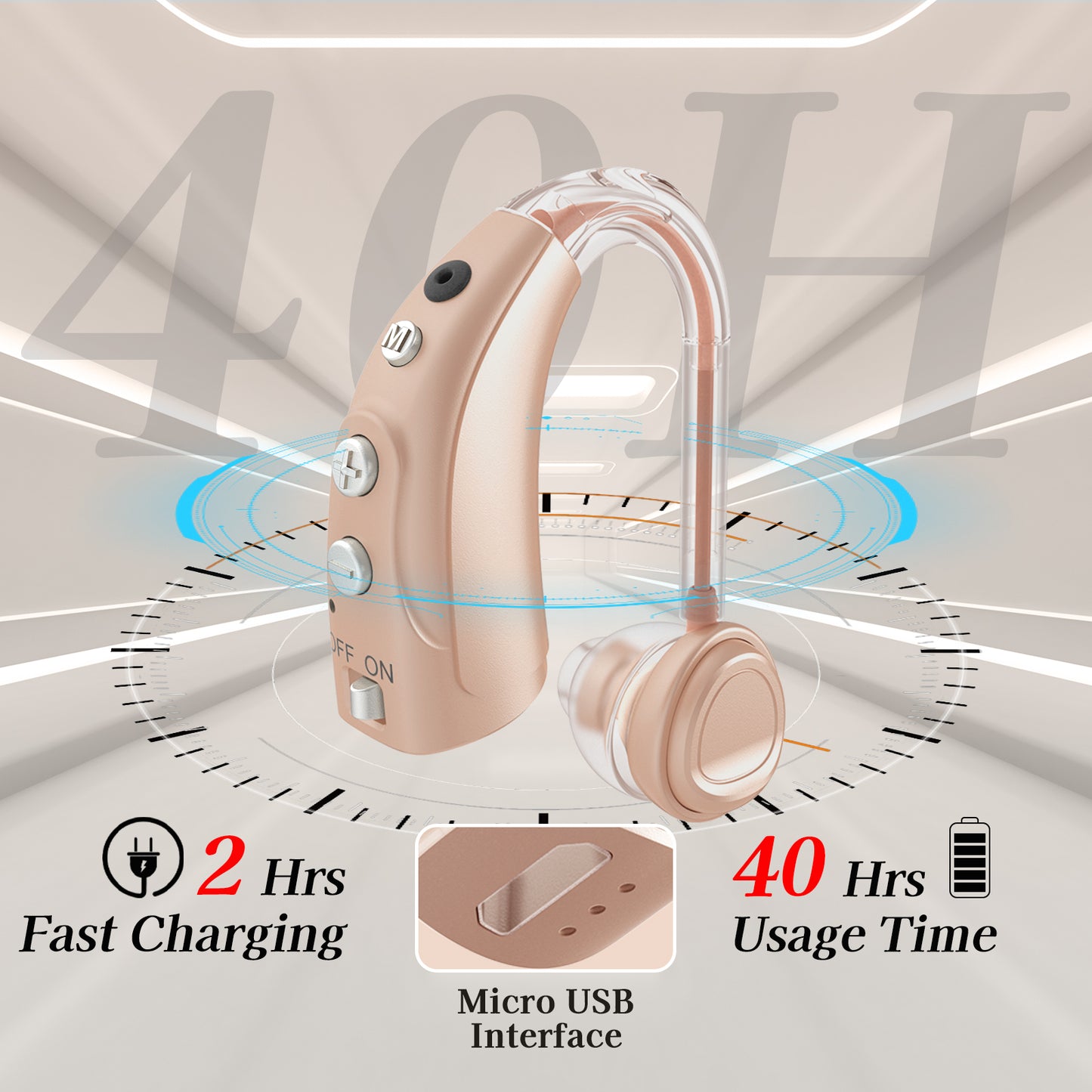 Delmicure VHP-1710 Digital Hearing Aids for Adults with 16 Channels & 4 Modes, for Hearing Loss, Single (Beige)