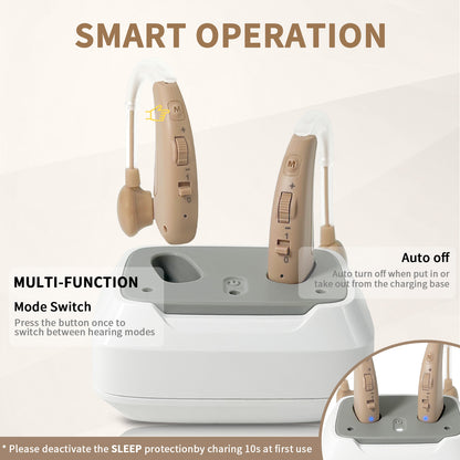 Delmicure VHP-1011 Hearing Aids for Adults, Hearing Amplifier Easy Charging Dock, Binarual (Beige) - Control with Slide