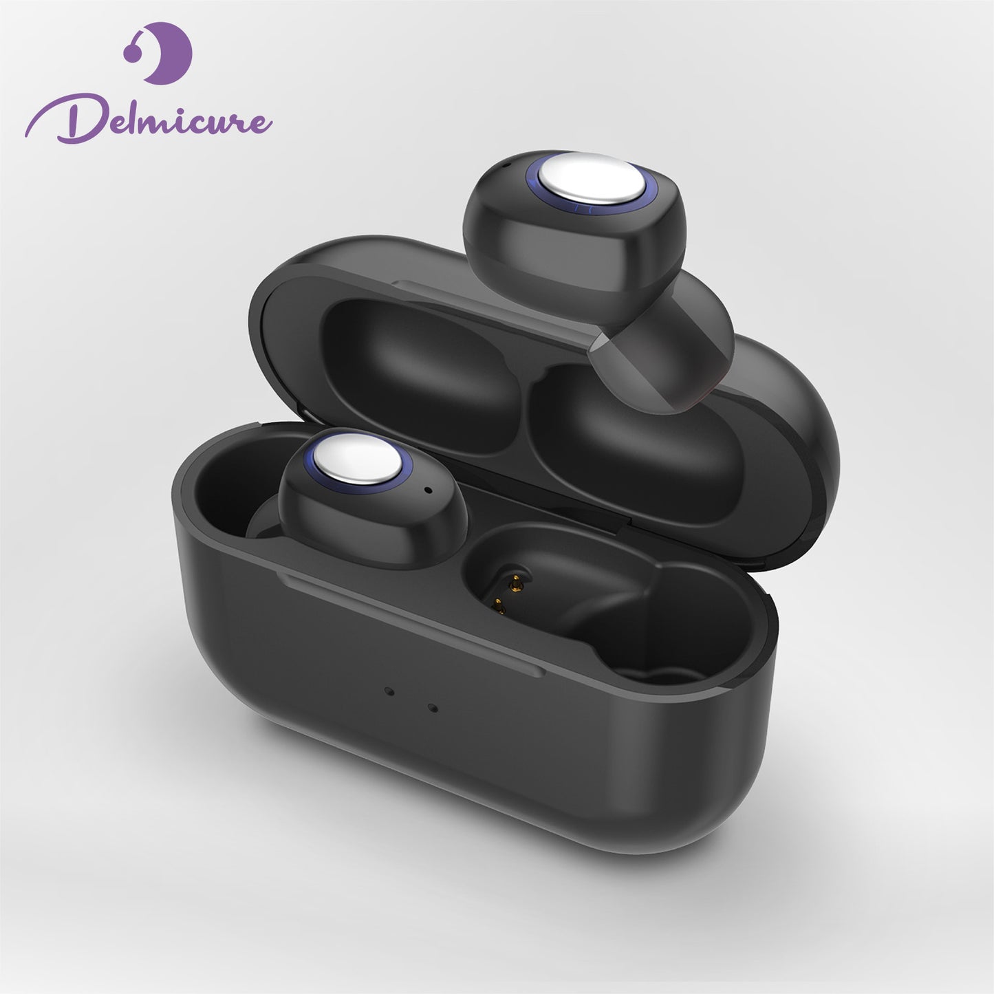 Delmicure VHP-1605 Hearing Aids, Rechargeable Hearing Amplifiers with Portable Charging Case, Binarual (Black)