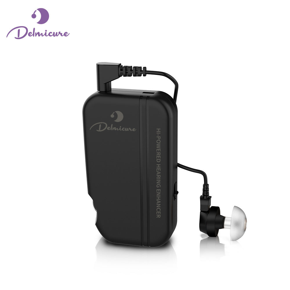 Delmicure VHP-302C Hearing Aids for Seniors – Rechargeable Sound Device with Smart Volume Adjustment, Single(Black)