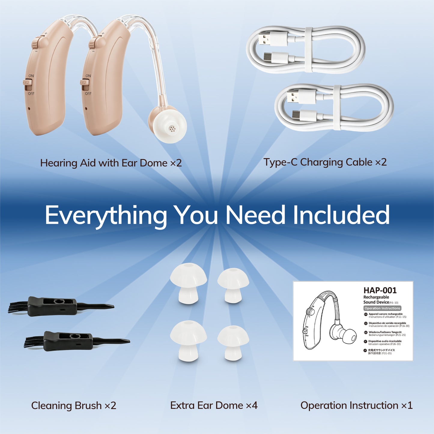 Delmicure Rechargeable Hearing Aid for Seniors, Muti-Level Volume, HAP-001, Pair, Beige