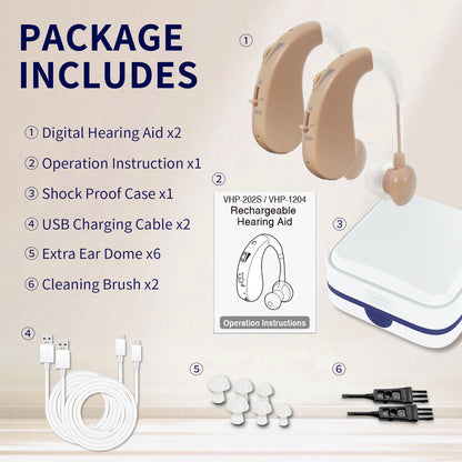 Delmicure VHP-1204 Hearing Aids for Seniors, Rechargeable Hearing Amplifiers for Hearing Loss, Binaural (Beige) - Regular Speaker