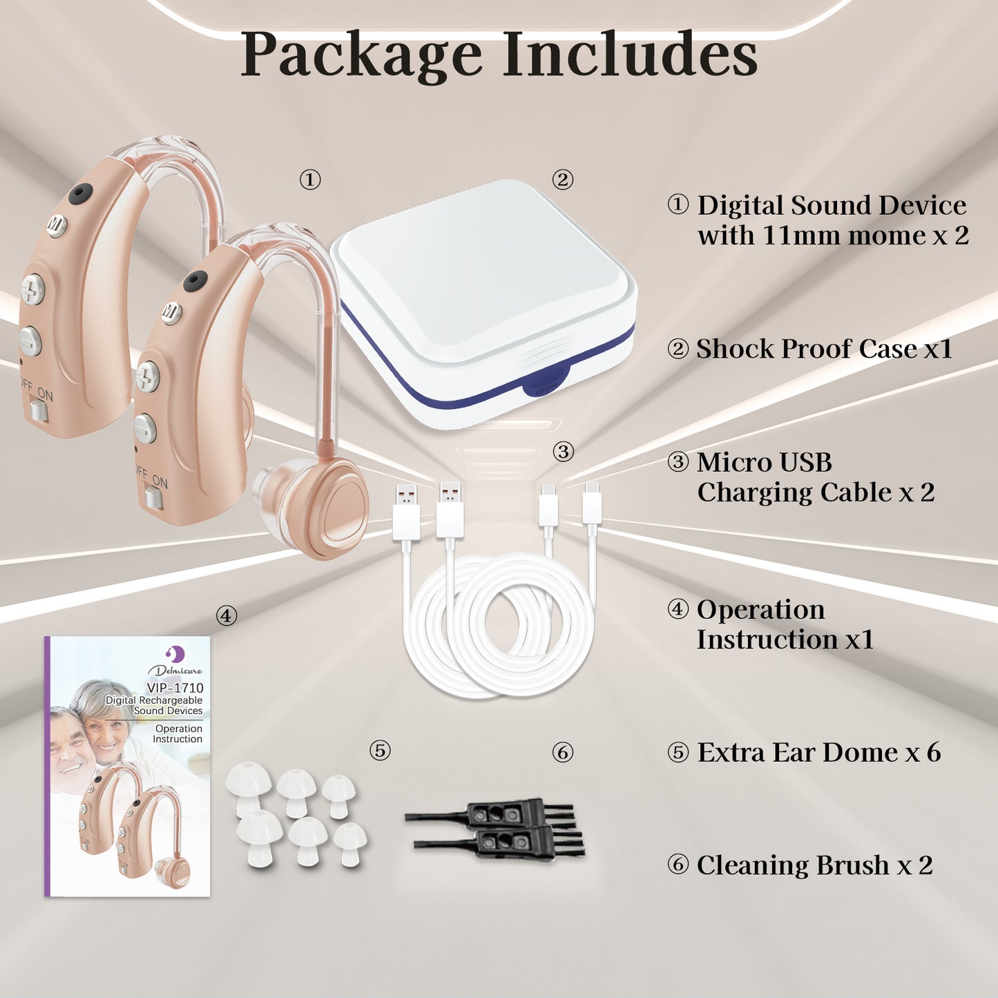 Delmicure VHP-1710 Digital Hearing Aids for Adults with 16 Channels & 4 Modes, for Hearing Loss, Binaural (Beige)