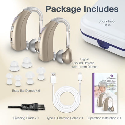 Delmicure VHP-1303 Hearing Aids For Seniors with 2 Frequency Modes, Dual Machine, Gold