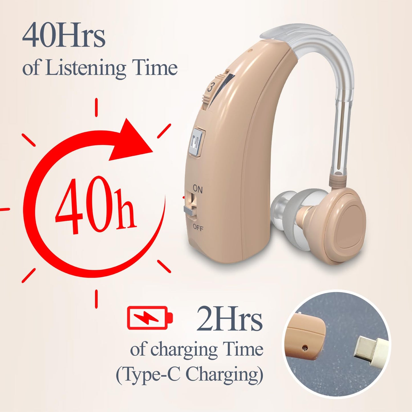 Delmicure VHP-1303 Hearing Aids For Seniors with 2 Frequency Modes, Single Machine, Beige