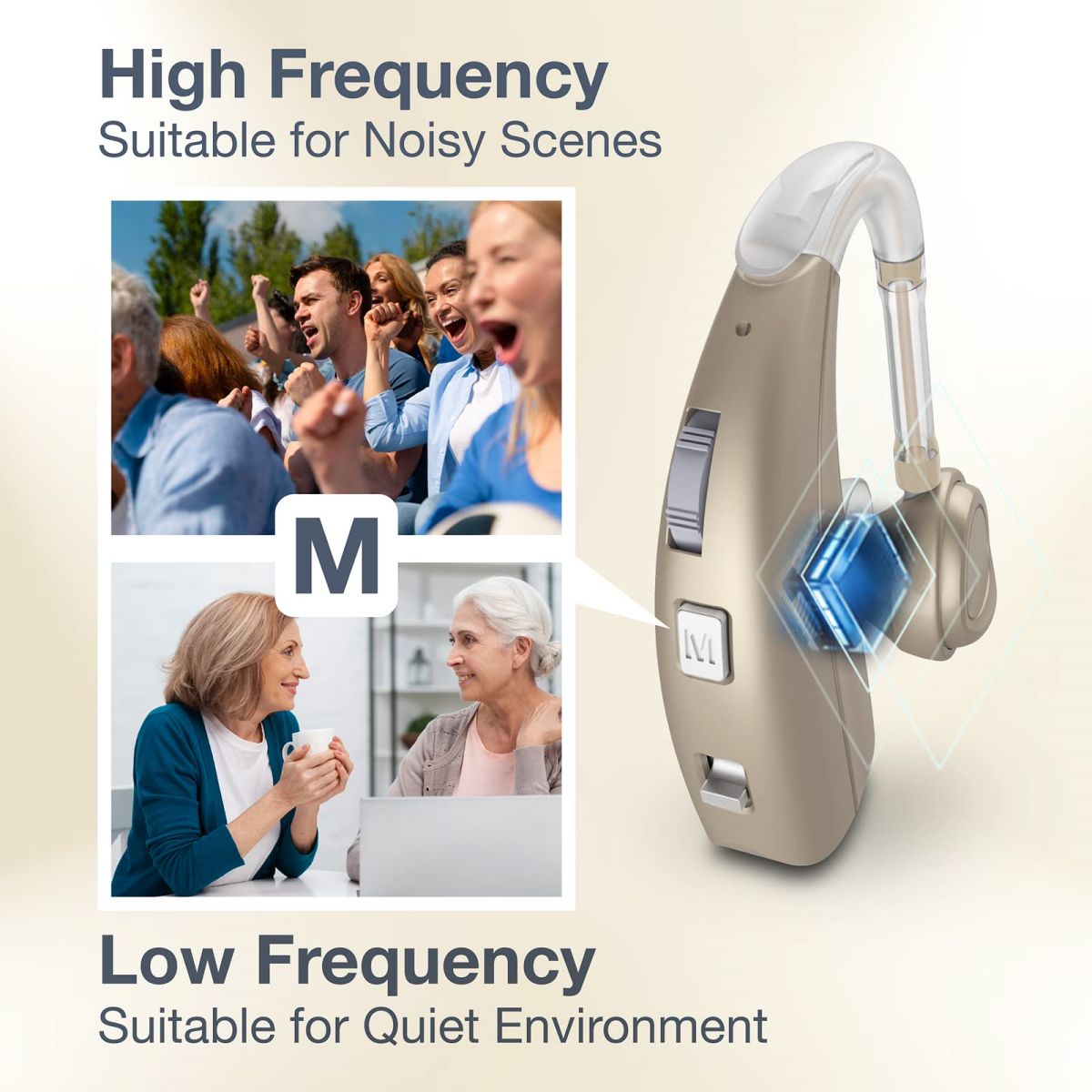 Delmicure VHP-1303 Hearing Aids For Seniors with 2 Frequency Modes, Dual Machine, Gold