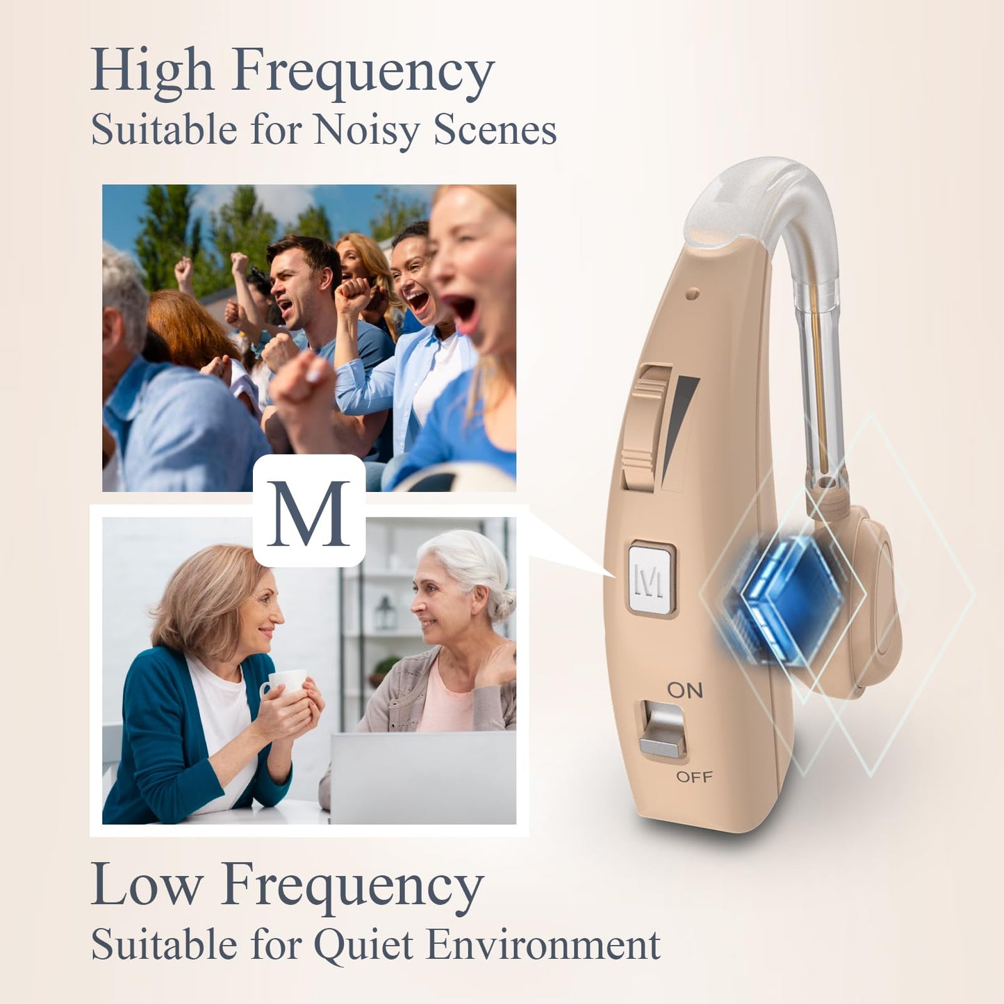 Delmicure VHP-1303 Hearing Aids For Seniors with 2 Frequency Modes, Single Machine, Beige