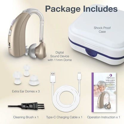 Delmicure VHP-1303 Hearing Aid For Seniors with 2 Frequency Modes, Single Machine, Gold