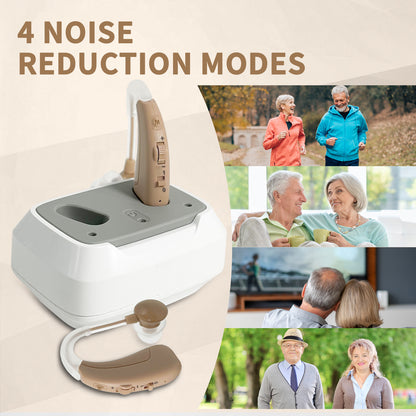 Delmicure VHP-1011 Hearing Aids for Adults, Hearing Amplifier Easy Charging Dock, Binarual (Beige) - Control with Slide