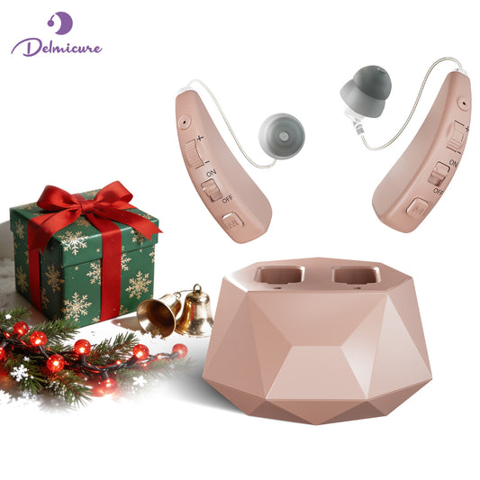 Delmicure Hearing Aids with Charging Dock, Rechargeable, 8-Level Volume, VHP-1505, Pair (Beige)