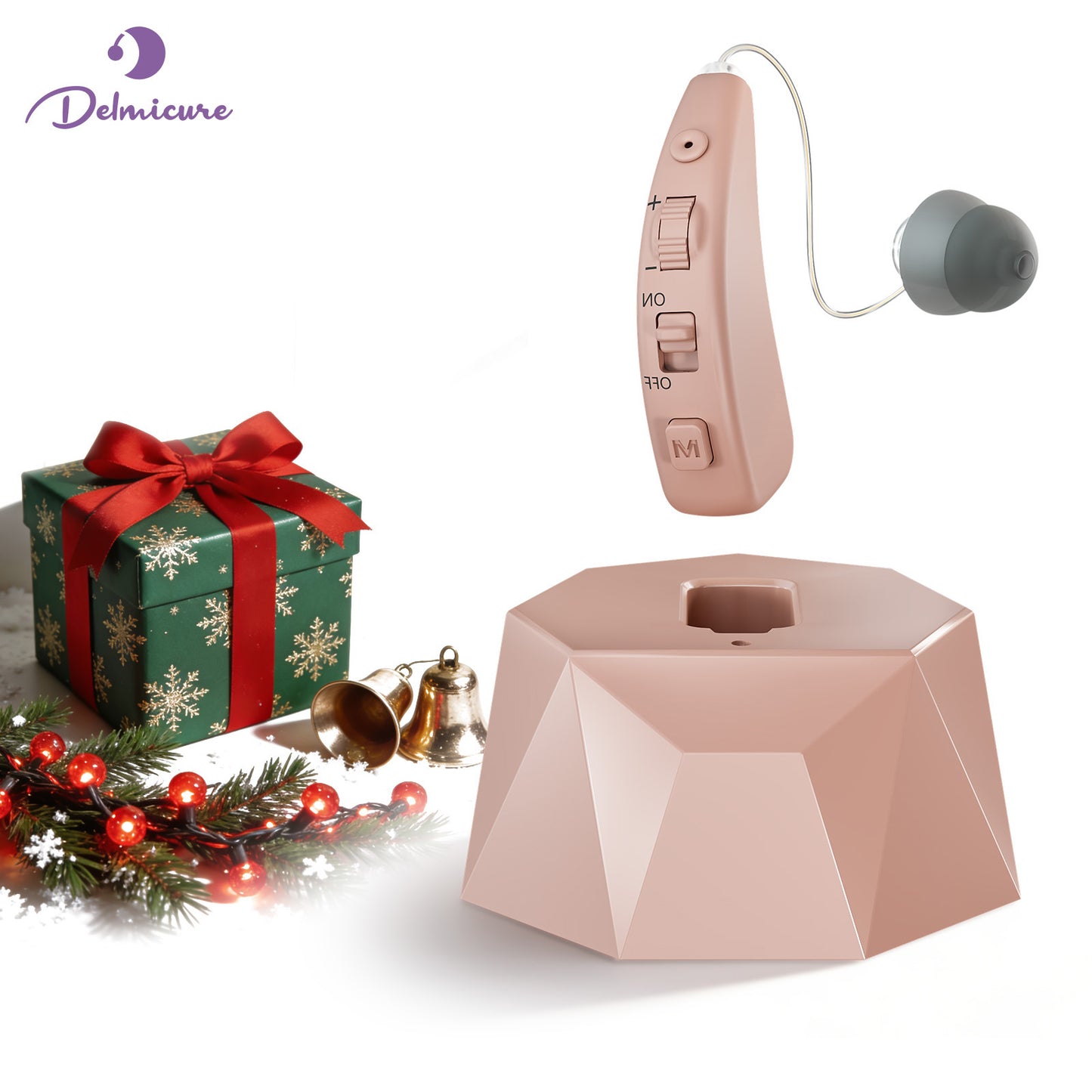 Delmicure Hearing Aid with Charging Dock, Rechargeable, 8-Level Volume, VHP-1505, Single (Beige)