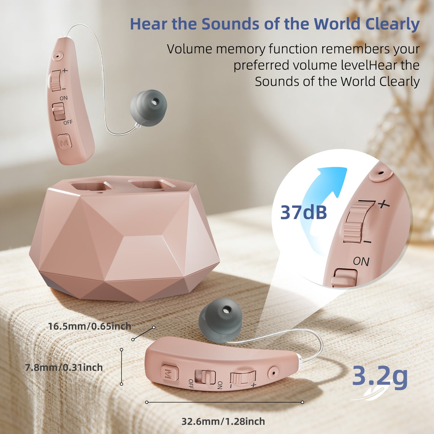 Delmicure Hearing Aids with Charging Dock, Rechargeable, 8-Level Volume, VHP-1505, Pair (Beige)