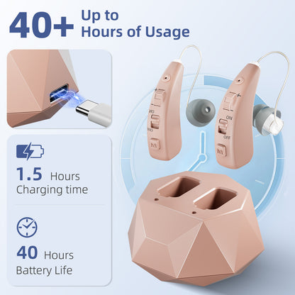 Delmicure Hearing Aids with Charging Dock, Rechargeable, 8-Level Volume, VHP-1505, Pair (Beige)