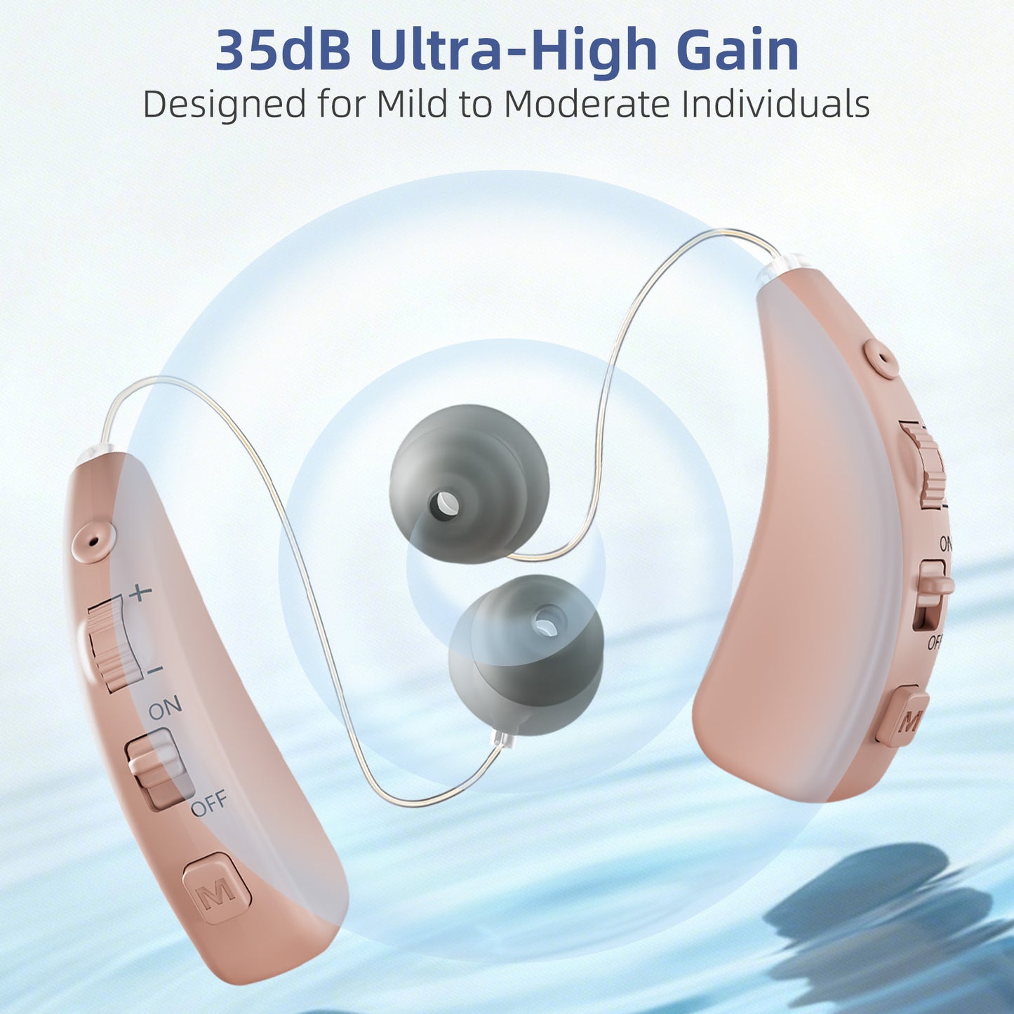 Delmicure Hearing Aids with Charging Dock, Rechargeable, 8-Level Volume, VHP-1505, Pair (Beige)