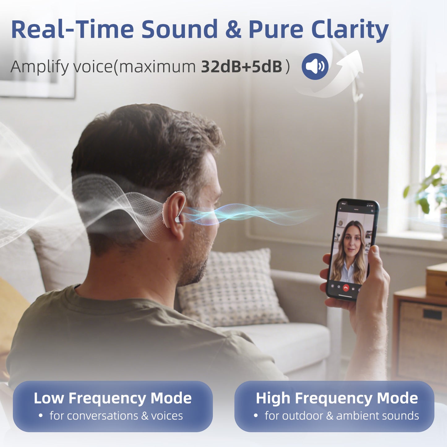 Delmicure Hearing Aids with Charging Dock, Rechargeable, 8-Level Volume, VHP-1505, Pair (Beige)