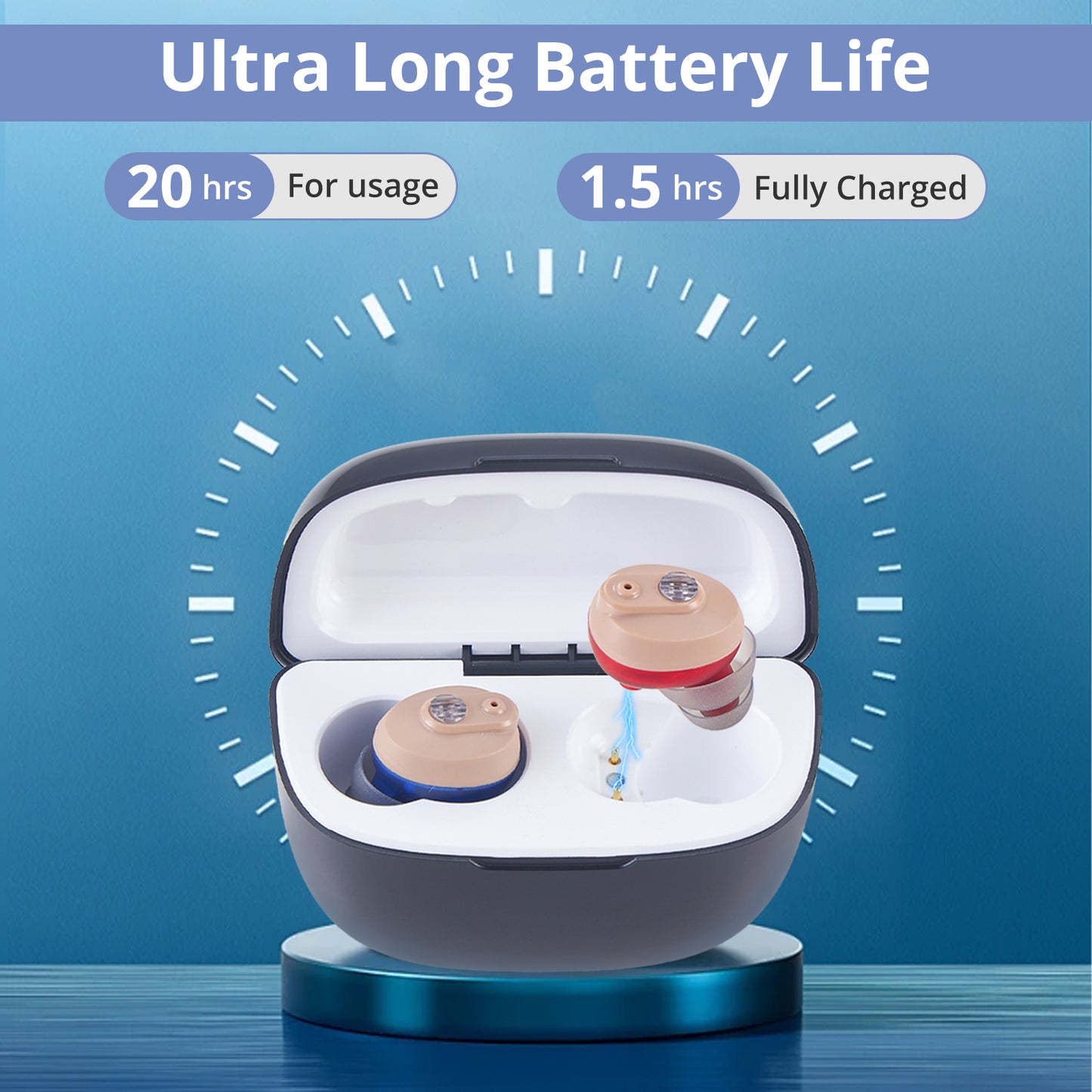 Delmicure Hearing Aids, Rechargeable Hearing Amplifiers with Portable Charging Case, Binaural (Beige)