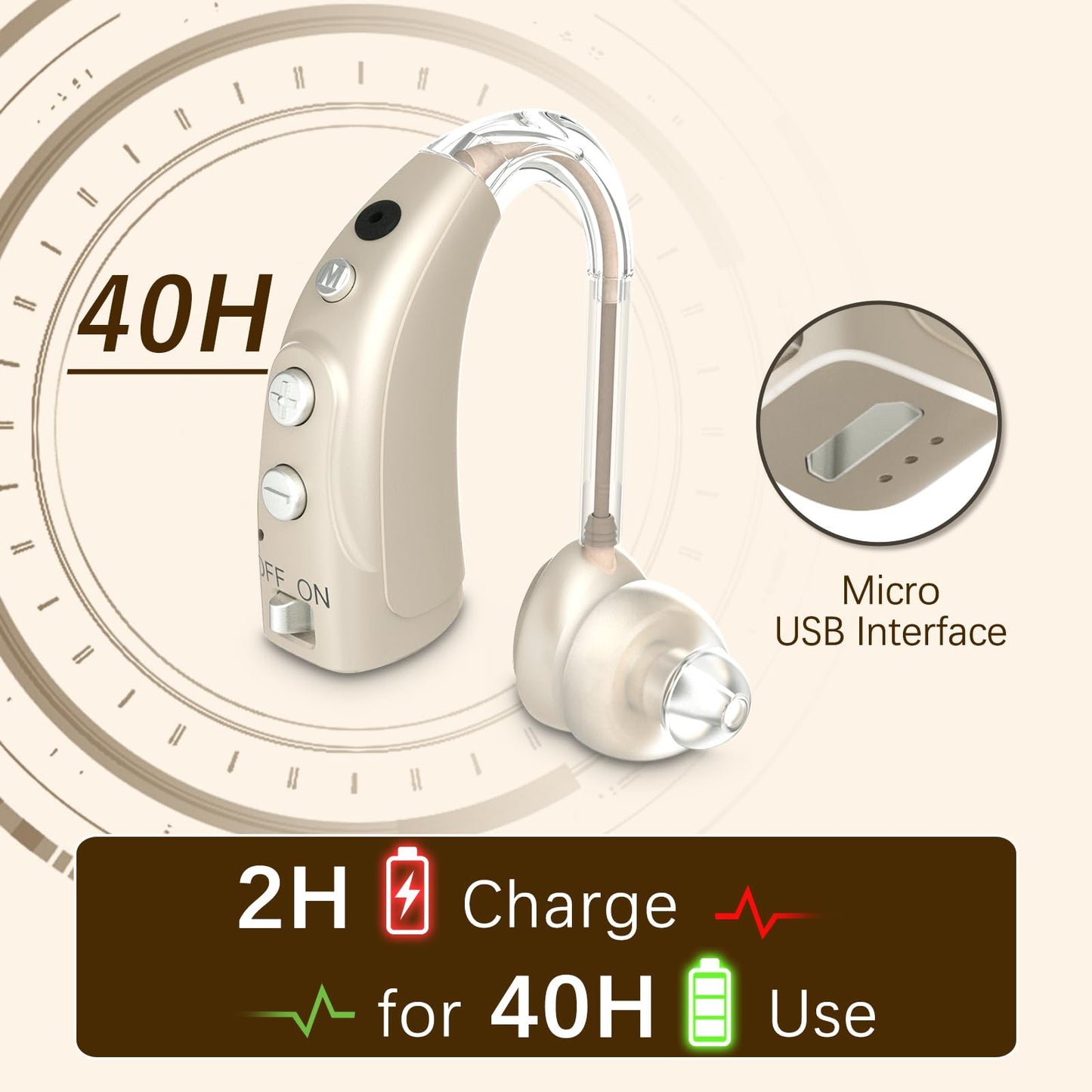 Delmicure VHP-1710 Digital Hearing Aids for Adults with 16 Channels & 4 Modes, Binaural (Gold)