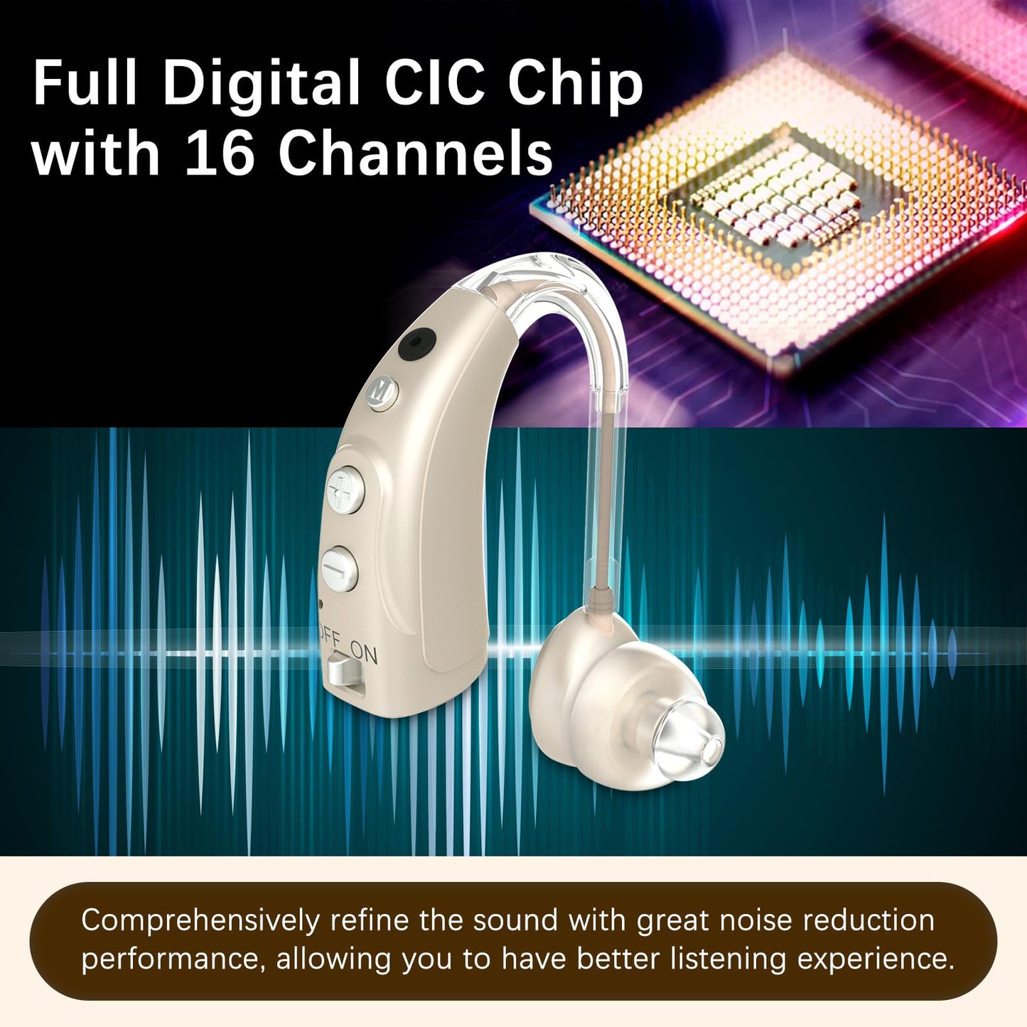 Delmicure VHP-1710 Digital Hearing Aids for Adults with 16 Channels & 4 Modes, Binaural (Gold)