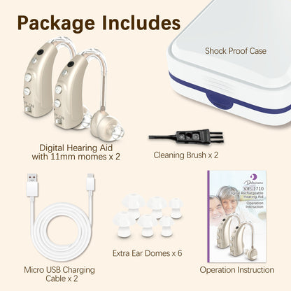 Delmicure VHP-1710 Digital Hearing Aids for Adults with 16 Channels & 4 Modes, Binaural (Gold)