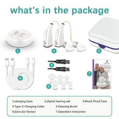 Delmicure VHP-1913 Hearing Aids, Rechargeable Hearing Amplifiers with Charging Dock, Binarual (White)