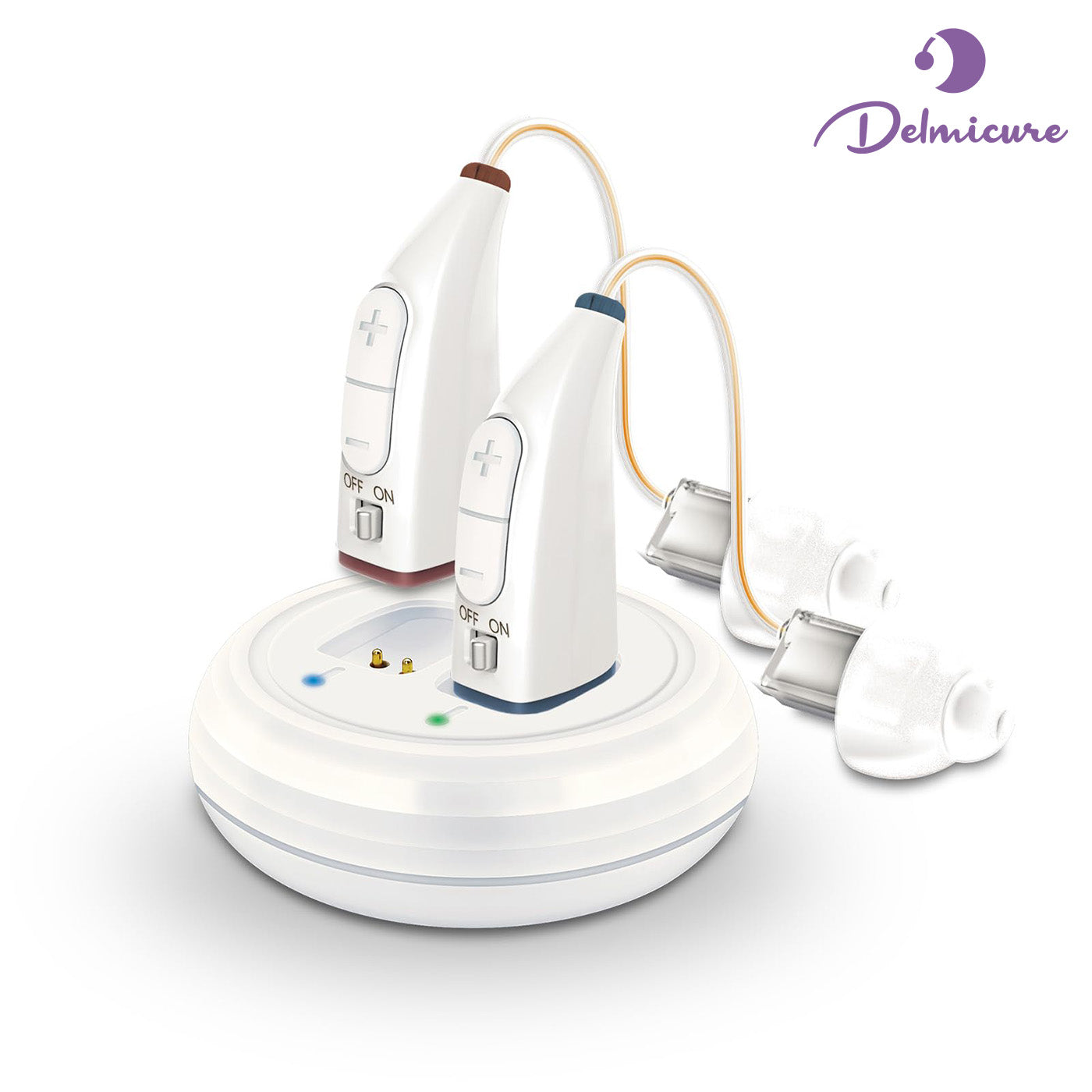 Delmicure VHP-1913 Hearing Aids, Rechargeable Hearing Amplifiers with Charging Dock, Binarual (White)