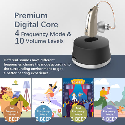 Delmicure VHP-1924 Hearing Aid, Rechargeable Hearing Amplifiers with Charging Dock, Single (Gold)