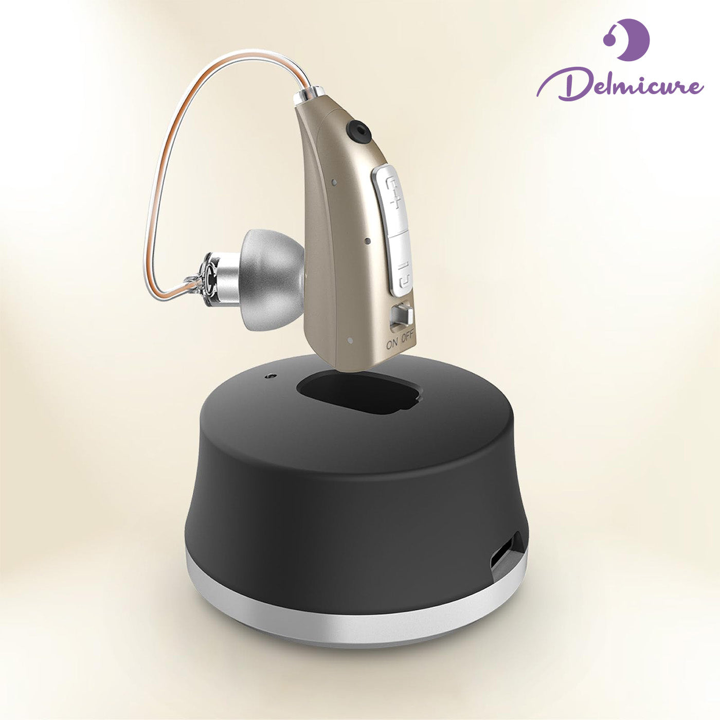 Delmicure VHP-1924 Hearing Aid, Rechargeable Hearing Amplifiers with Charging Dock, Single (Gold)