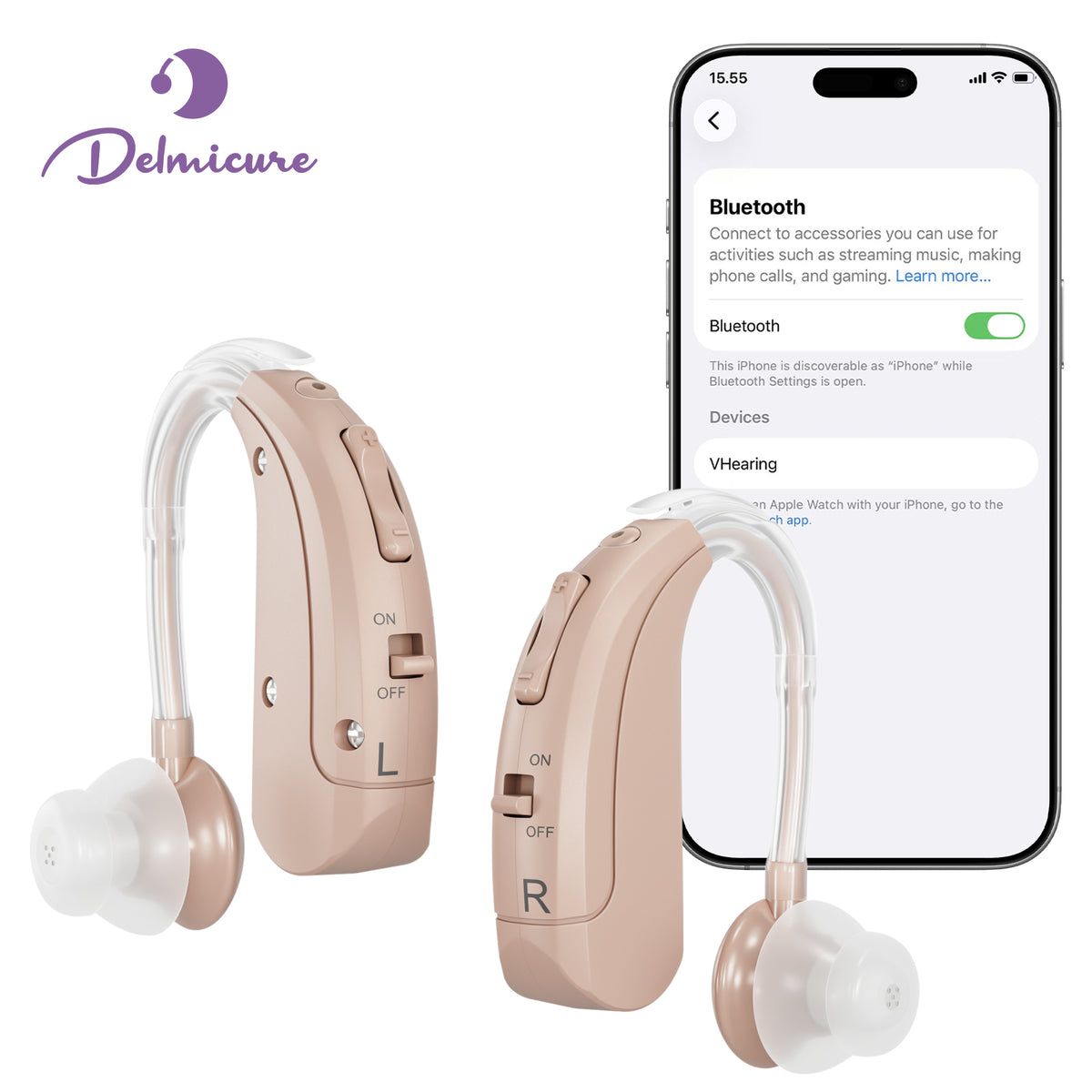 Delmicure Hearing Aids for Seniors, Bluetooth, Rechargeable, Noise Reduction, Pair, VHP-1031