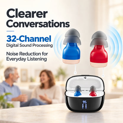 Delmicure Digital Hearing Aids for Seniors, 32-Channel, Noise Reduction, Rechargeable, Auto On/Off, Pair, Beige, VHP-1632