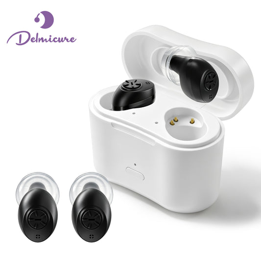 Delmicure Hearing Aids for Seniors, Adaptive Noise Reduction, Rechargeable, Pair, Black, VHP-1651