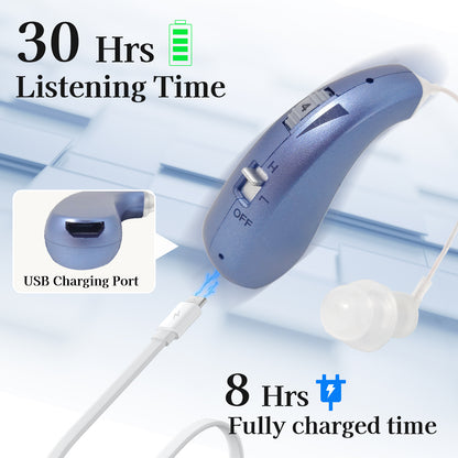 Delmicure VHP-1206 Hearing Aid for Seniors, Rechargeable Hearing Amplifier for Hearing Loss, Mini Speaker, Single (Blue)